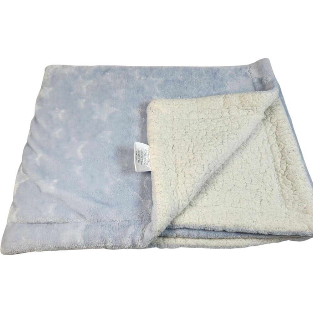 Mon Lapin Baby Blanket Mink‎ Plush Sherpa Blue Embossed Stars